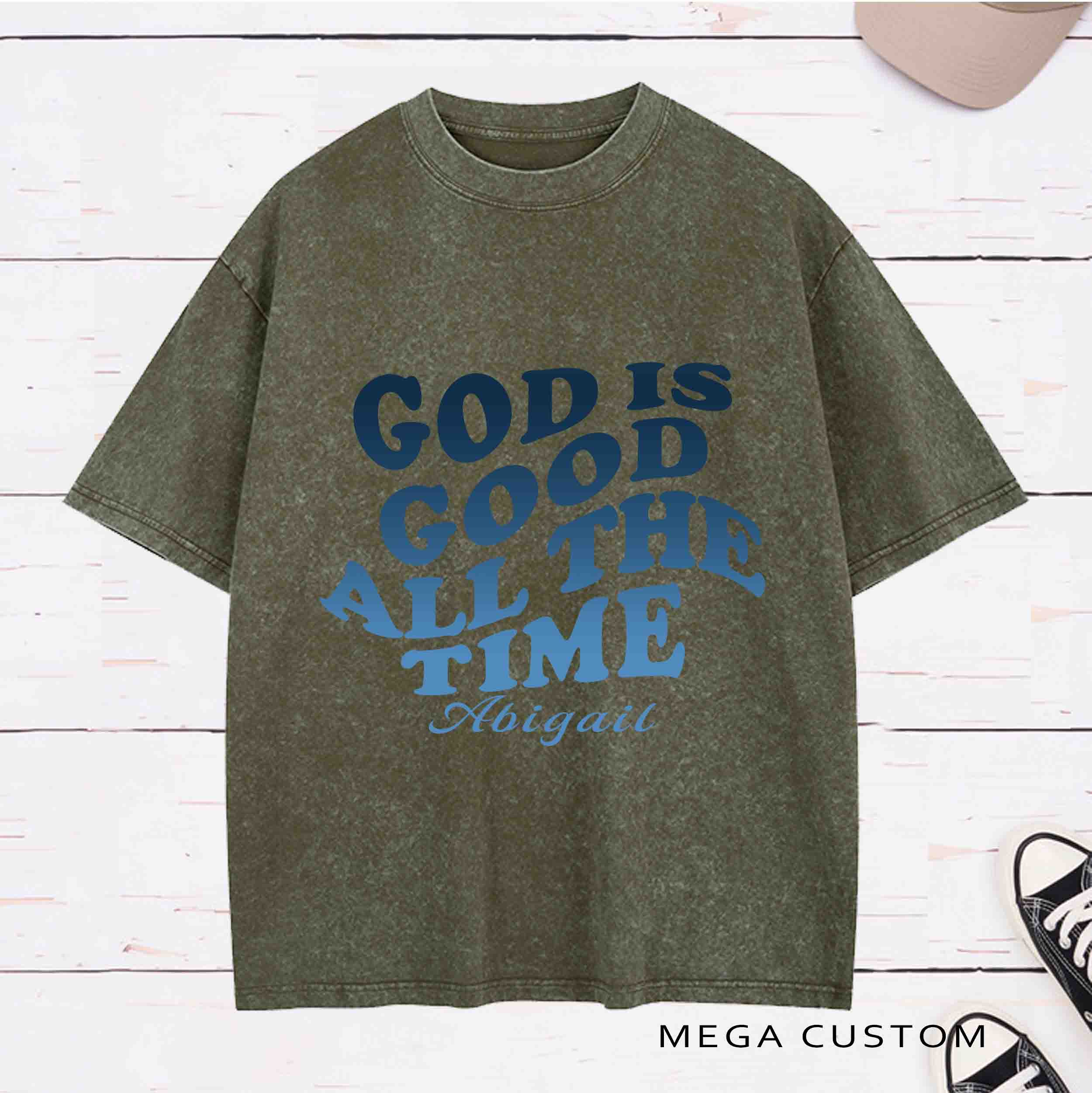 Personalized Bible Verse God Is Good All The Time Washed T-Shirt with Name Birthday Easter Gift for Christian