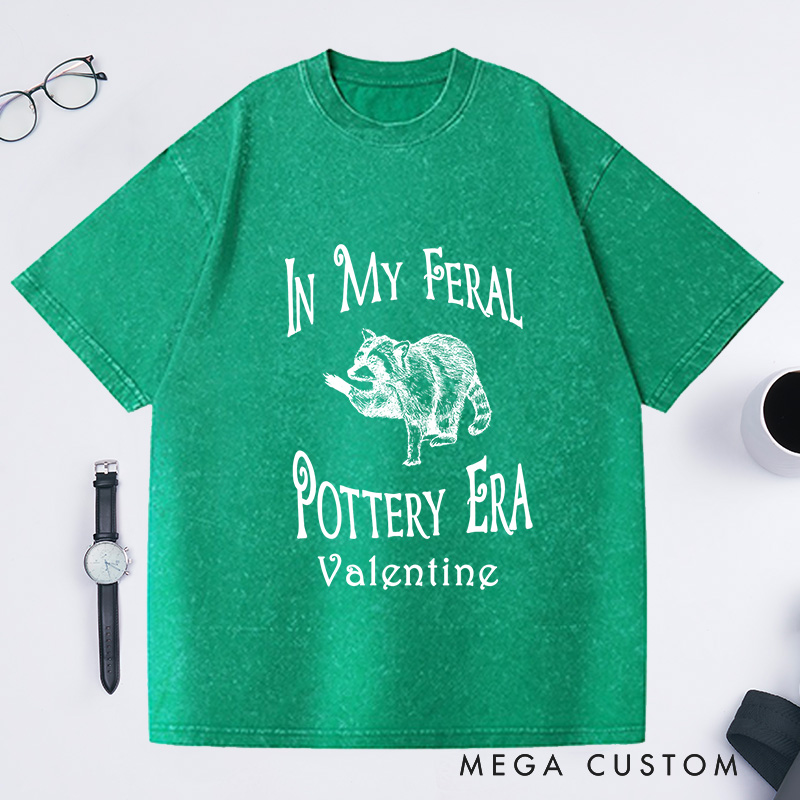Personalized In My Feral Pottery Era Washed T-Shirts Comfort Colors Pottery Shirt Gifts For Potter Pottery Tee Gift