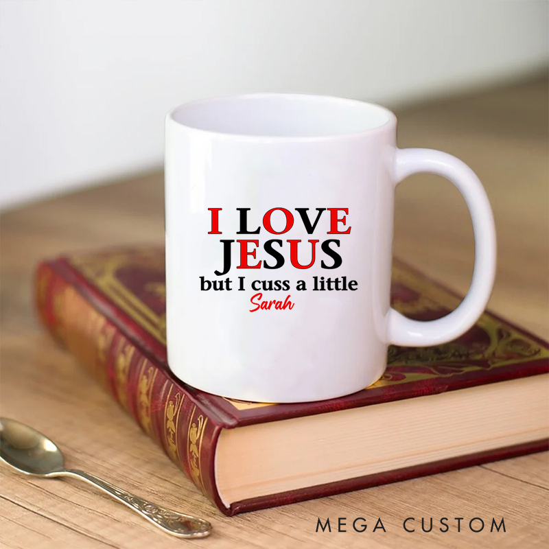 Personalized I Love Jesus Ceramic Mug with Name Birthday Gift for Christian Positive Affirmation Religious Gift for Christian