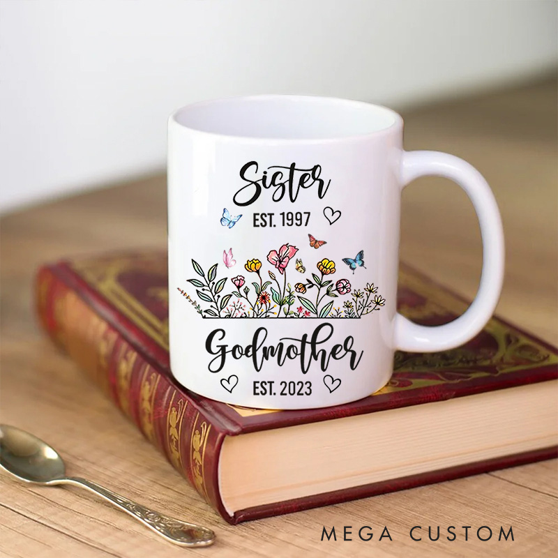 Personalized From Sister To Godmother Ceramic Mug with Years Religious Gift Birthday Gift for Women and Girls 