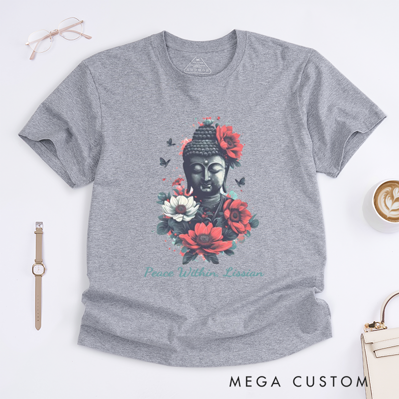 Personalized Buddha With Flowers T-Shirt Yoga T-Shirt Meditation T-Shirt Buddha T-Shirt Lotus Flower T-Shirt Gift for Her