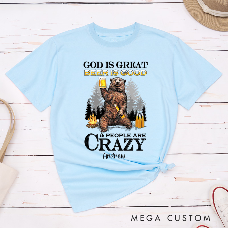 Personalized God Is Great Beer Is Good Classic T-Shirt with Custom Name Inspirational Shirt Religious Birthday Gift for Men