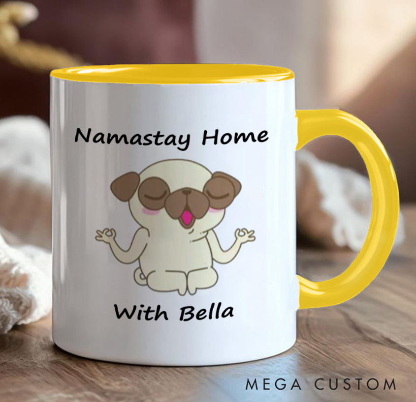 Personalized Yoga Mug with Funny Pug Custom Name Perfect Gift for Yoga Lover and Dog Lover