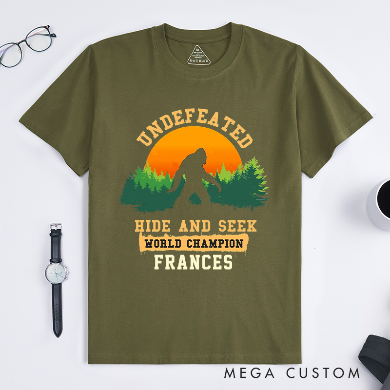 Personalized Undefeated Hide and Seek World Champion T-Shirt Hiking Travel Camping Adventurers Lovers Shirt Gift for Camping 