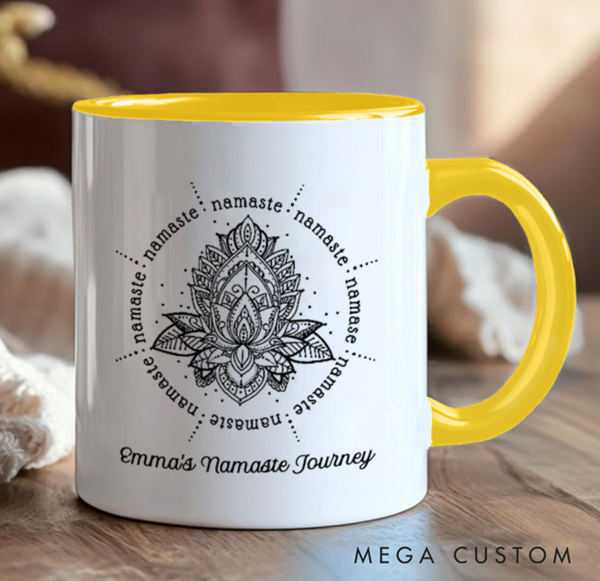 Personalized Namaste Mug with Mandala Design Custom Name Perfect Gift for Yoga Lover to Celebrate Peace