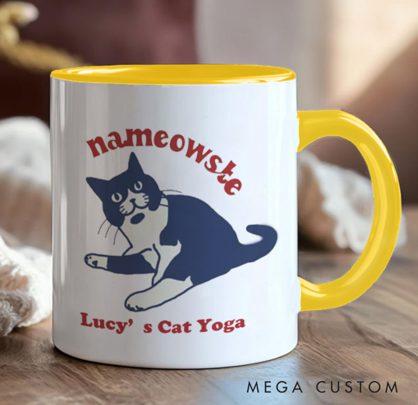 Personalized Cat Yoga Mug Funny Yoga Mug Custom Name Perfect Gift for Yoga Lover and Cat Lover