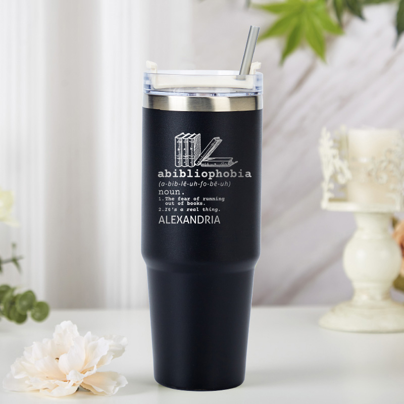 Personalized Abibliophobia Tumbler Book Lover Tumbler Stainless Steel Tumbler with Name Bookish Gift Reader Gift Book Lover Gift 