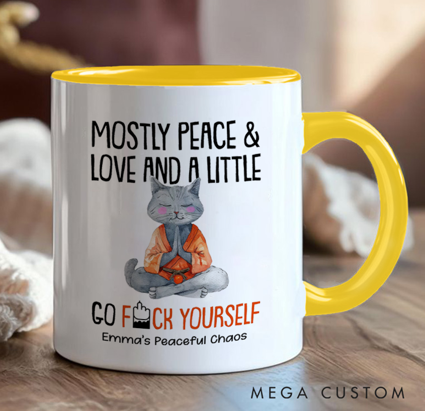 Personalized Funny Mug with Meditating Cat Design Custom Name Perfect Gift for Yoga Lover and Cat Lover