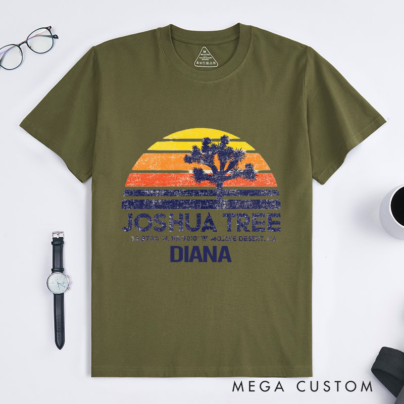 Personalized Joshua Tree Mojave Desert Sunset T-Shirt Retro Sunset Hiking Shirt Gift for Adventurers Nture Lovers