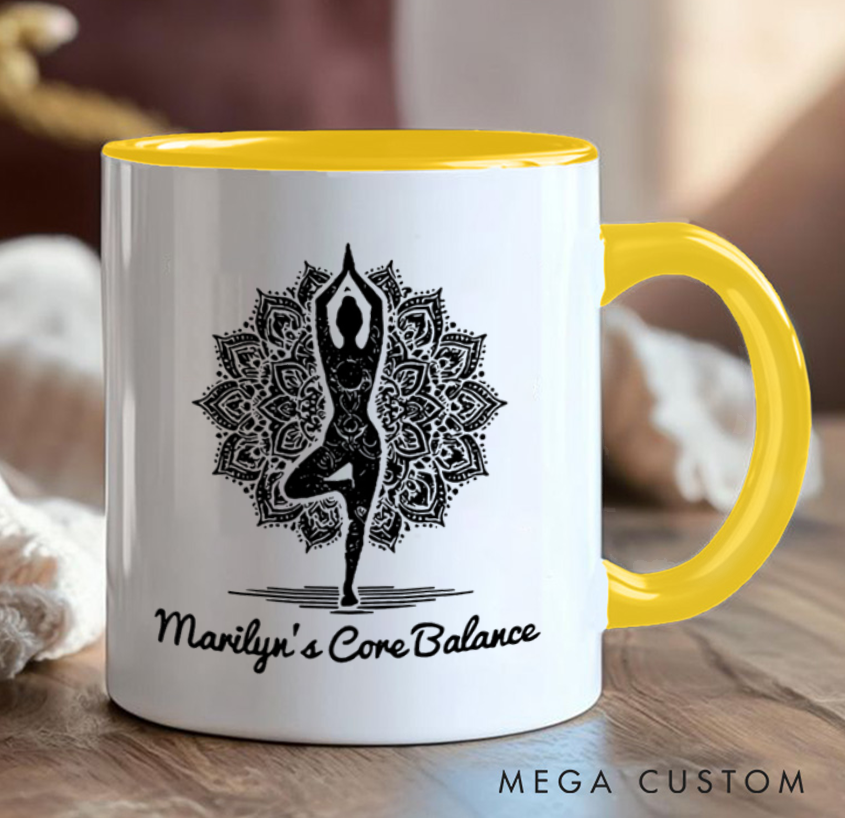 Personalized Yoga Balance Mug with Mandala Design Custom Name Perfect Gift for Yoga Lover