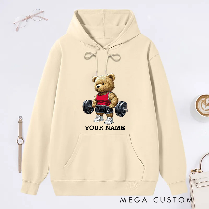 Personalized Fitness Classic Hoodies with Cute Weightlifting Bear Design for Fitness Enthusiasts Bodybuilders and Gym Lovers