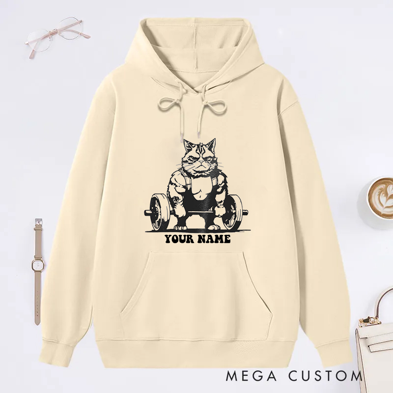 Personalized Gym Classic Hoodies with Funny Weightlifting Cat Design for Fitness Enthusiasts Bodybuilders and Gym Lovers