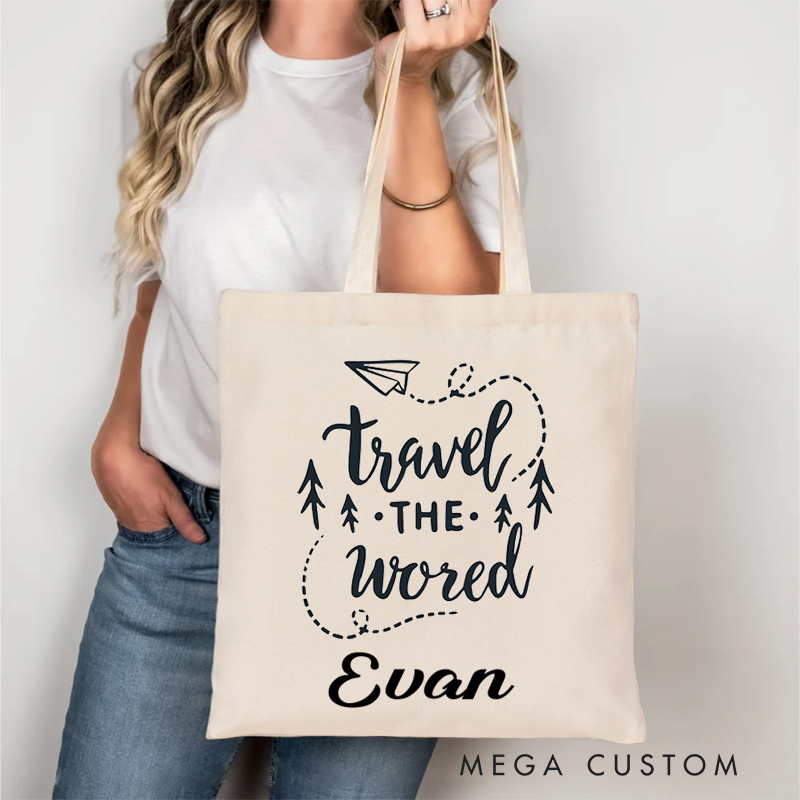 Personalized Travel The World Tote Bag Perfect Gift for Traveling Lovers Gift for Vacation