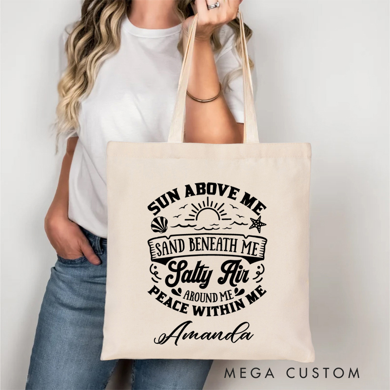 Personalized Sun Above Me Tote Bag Gift for Traveling Lovers Gift for Beach Trip
