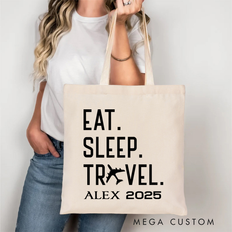 Personalized Eat Sleep Travel Tote Bag Gift for Traveling Lovers Funny Vacation Gift