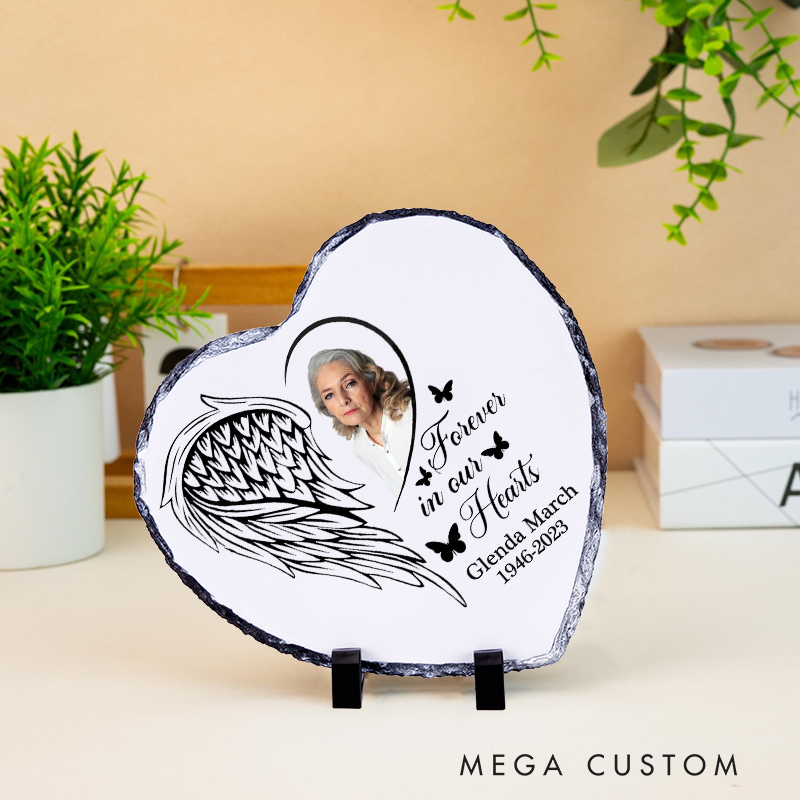 Personalized in Loving Memory Table Plaque Angel Wings Photo Grave Marker Sympathy Gift for Loss of A Loved One