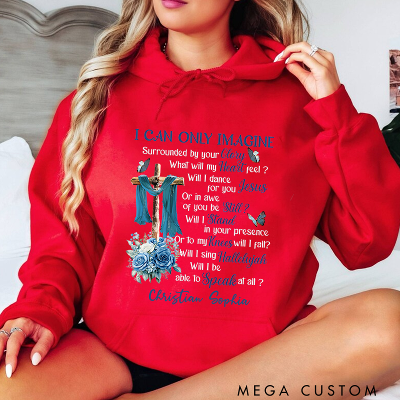 Personalized Classic Hoodies I Can Only Imagine Cross and Blue Floral Inspirational Faith Hoodie