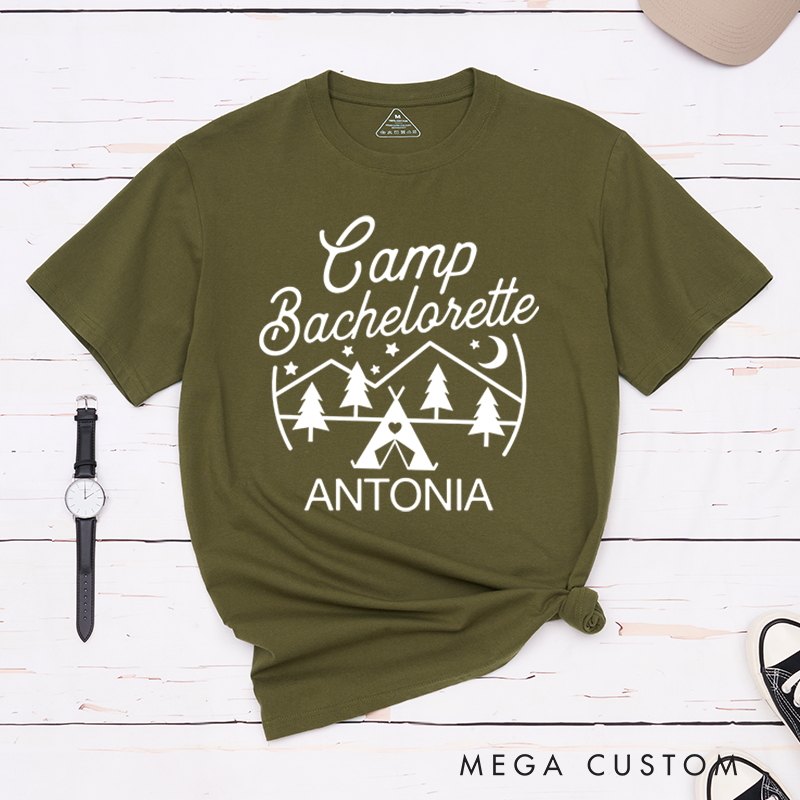 Personalized Camp Bachelorette T-Shirt Getting Lit Camping Bachelorette Party Tees Outdoors Lover Gift