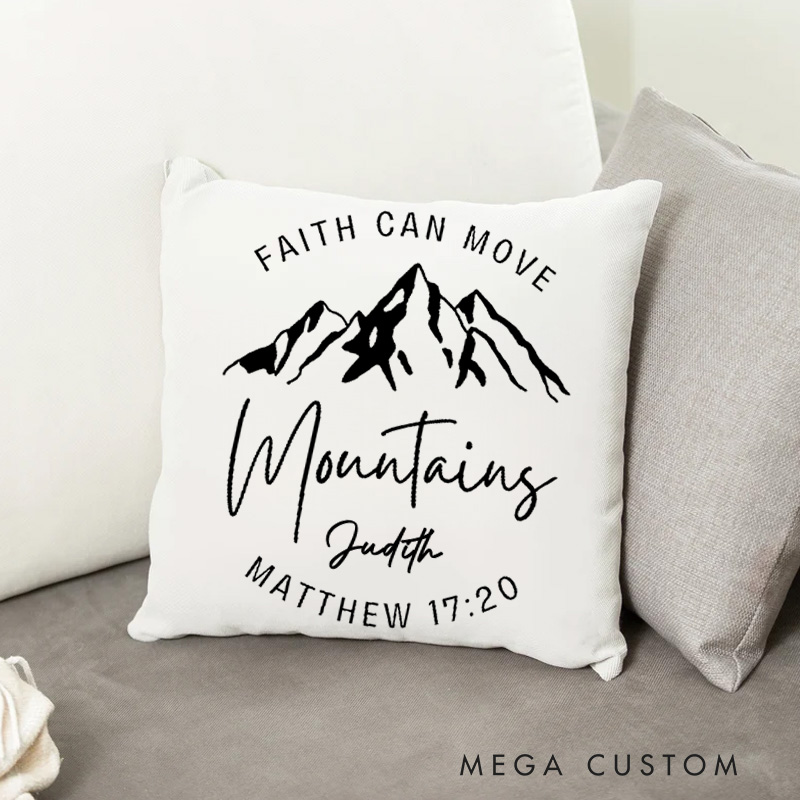 Personalized Faith Can Move Mountains Throw Pillow Cover with Name Home Decor Matthew 17:20 Bible Verse Throw Pillow Christian Faith Gift