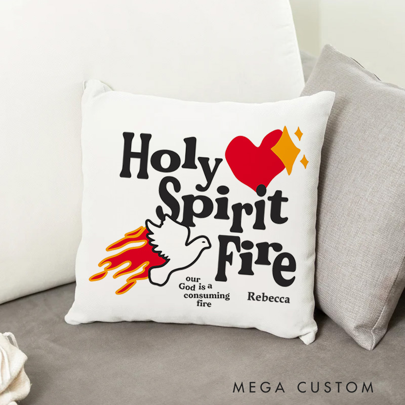 Personalized Holy Spirit Fire Throw Pillow Cover with Name Home Decor Our God is A Consuming Fire Dove Throw Pillow Christian Gift Faith Gift