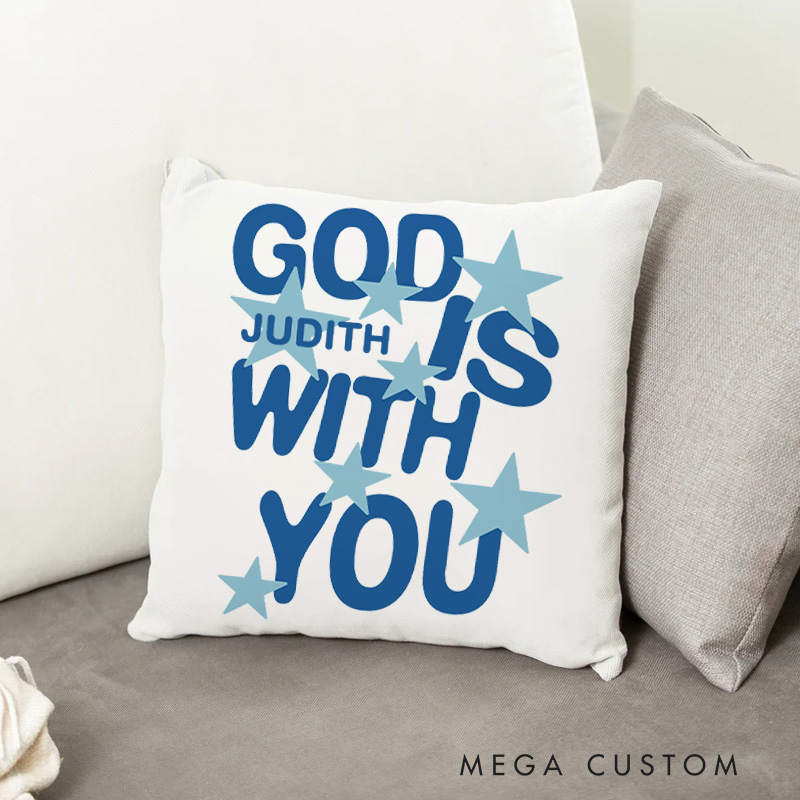 Personalized God Is with You Throw Pillow Cover with Name Home Decor Star with God Throw Pillow Christian Gift for Jesus Lover