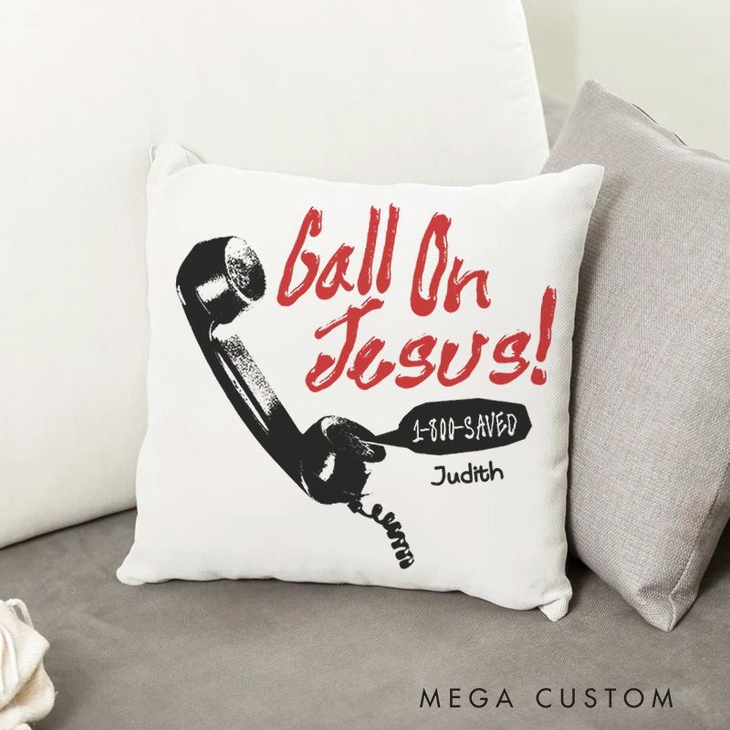 Personalized Call on Jesus Throw Pillow Cover with Name Home Decor Retro Telephone Throw Pillow Religious Gift Christian Gift for Jesus Lover