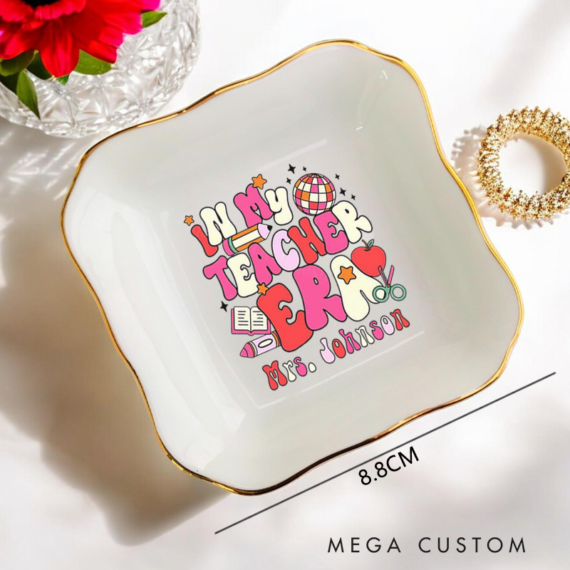 Personalized Jewelry Dish for Teacher in My Teacher Era Irregular Square Ceramic Ring Dish Teacher Appreciation Gift