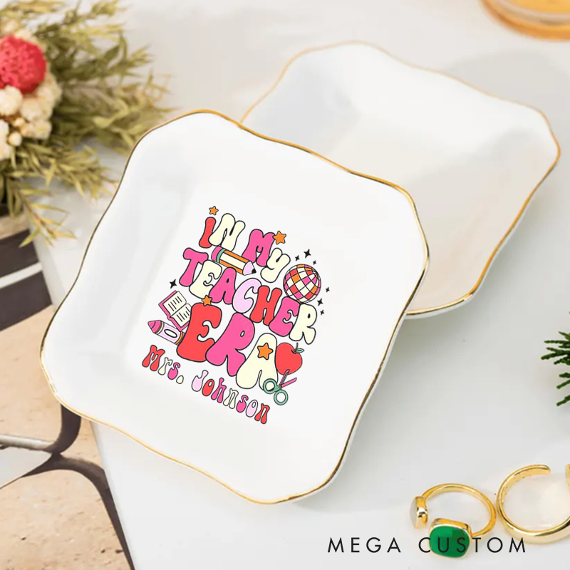 Personalized Jewelry Dish for Teacher in My Teacher Era Irregular Square Ceramic Ring Dish Teacher Appreciation Gift