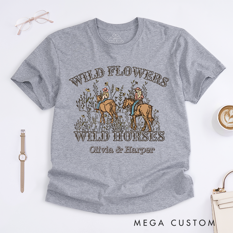 Personalized Classic T-Shirts Wild Flowers Wild Horses and Nature and Western Graphic Tee Perfect for Outdoor and Adventure Enthusiasts T-Shirt