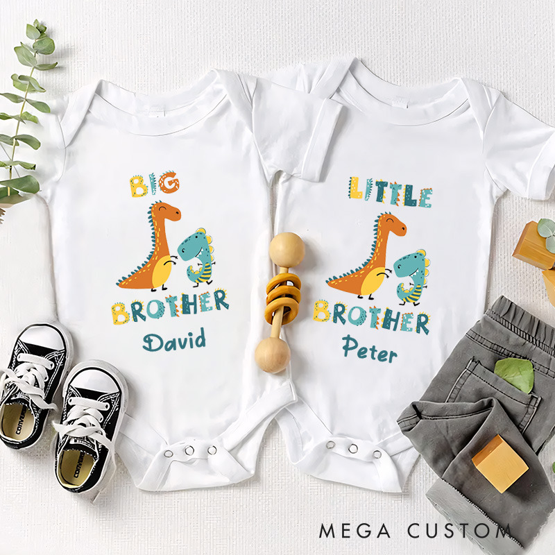 Personalized Brother Dinosaur Themed Design for Adorable Sibling Love Baby Onesie
