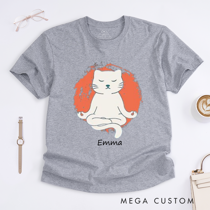 Personalized Funny Yoga Cat T-Shirt Cat Meditation T-Shirt Cute Cat Yoga T-Shirt for Cat Lovers Fun Yoga Gift