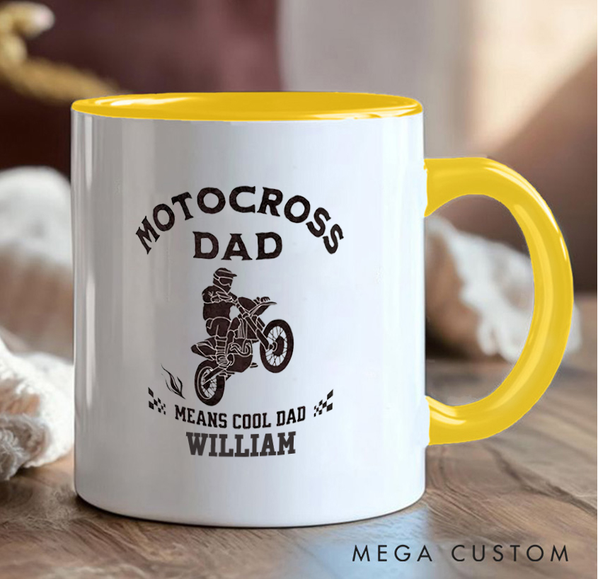 Personalized Motocross Dad Coffee Cup Mug with Cool Dad Dirt Bike for Outdoor Adventures Riding Cycling Biking Enthusiasts