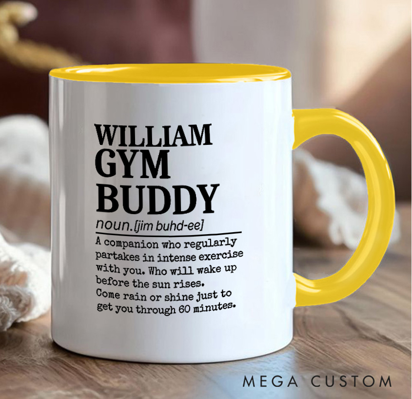 Personalized Gym Buddy Definition Mug with Workout Partners Gift Motivational Coffee Cup for Fitness Enthusiasts Bodybuilders and Gym Lovers