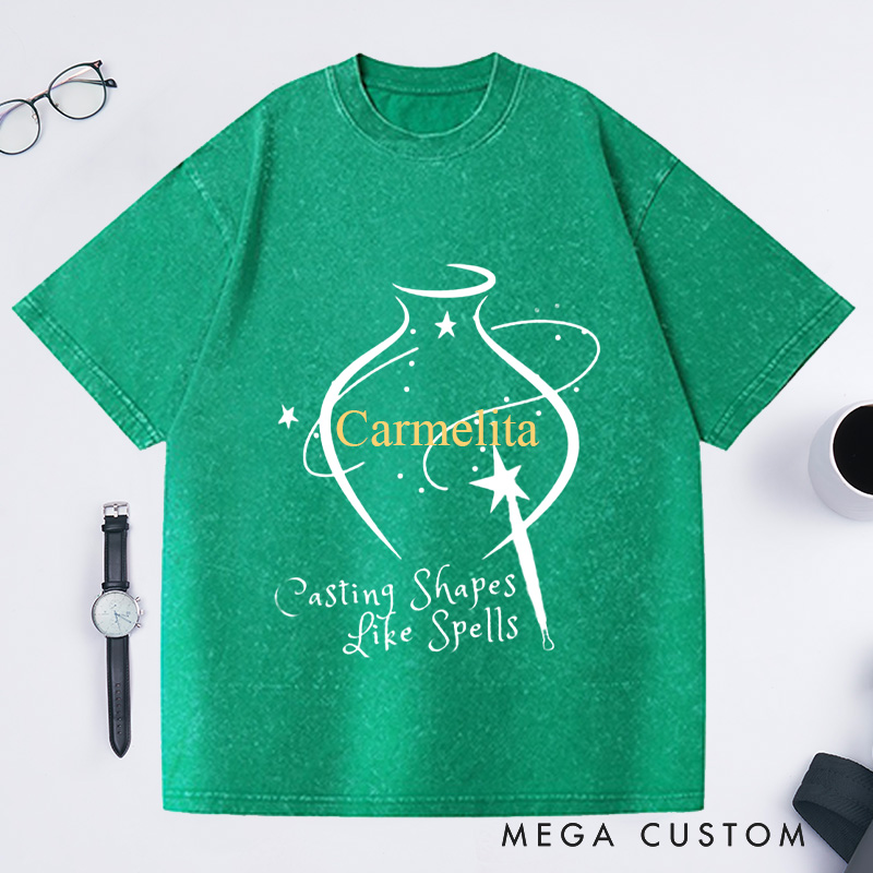 Personalized Casting Shapes Like Spells Washed T-Shirts Wizard Pottery Shirt Customized Name Shirt Gift for Pottery Lover Gift