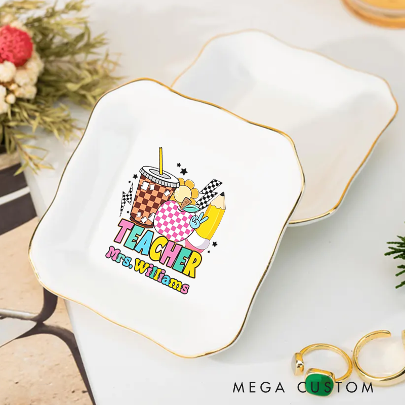 Personalized Jewelry Dish for Teacher Colorful and Playful Decorative Irregular Square Ceramic Ring Dish Teacher Appreciation Gift
