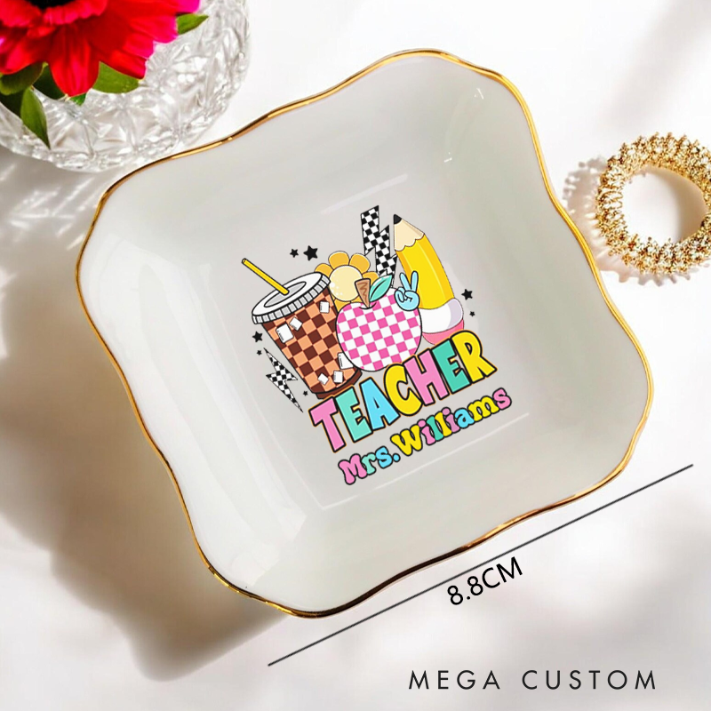Personalized Jewelry Dish for Teacher Colorful and Playful Decorative Irregular Square Ceramic Ring Dish Teacher Appreciation Gift