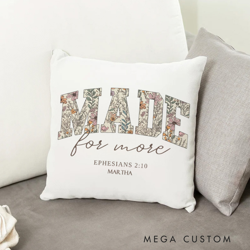 Personalized Made for More Throw Pillow Cover with Name Home Decor Christian Ephesians 2:10 Floral Bible Verse Throw Pillow Christian Gift for Family