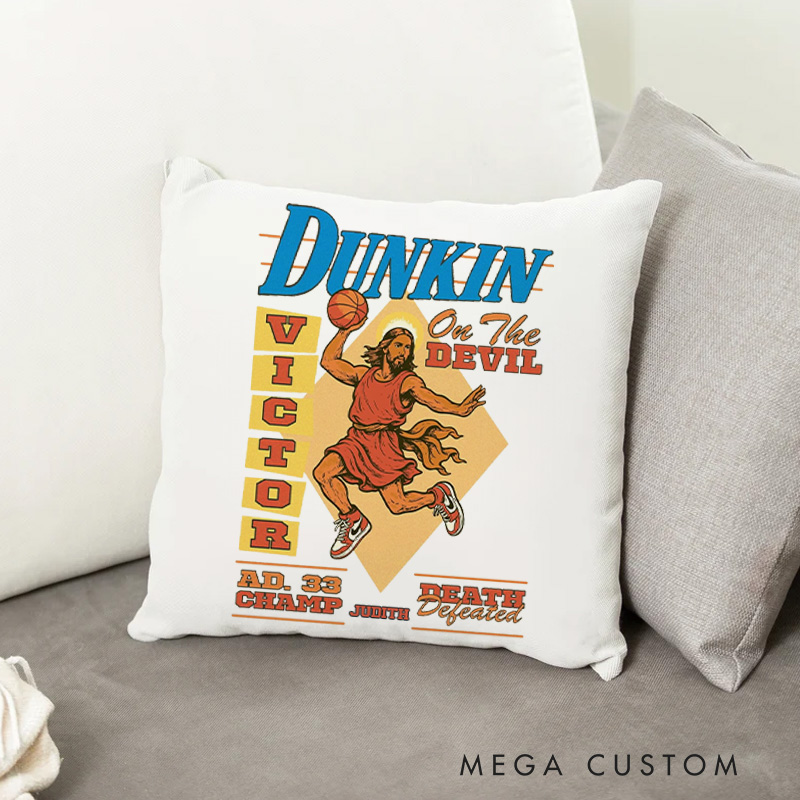 Personalized Dunking on the Devil Throw Pillow Cover with Name Home Decor Jesus Playing Basketball Throw Pillow Christian Gift for Jesus Lover