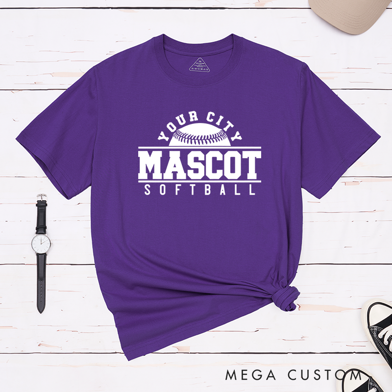 Personalized Softball Team T-Shirt Design Featuring Custom City Name Team Name Bold Typography and Central Softball Graphic