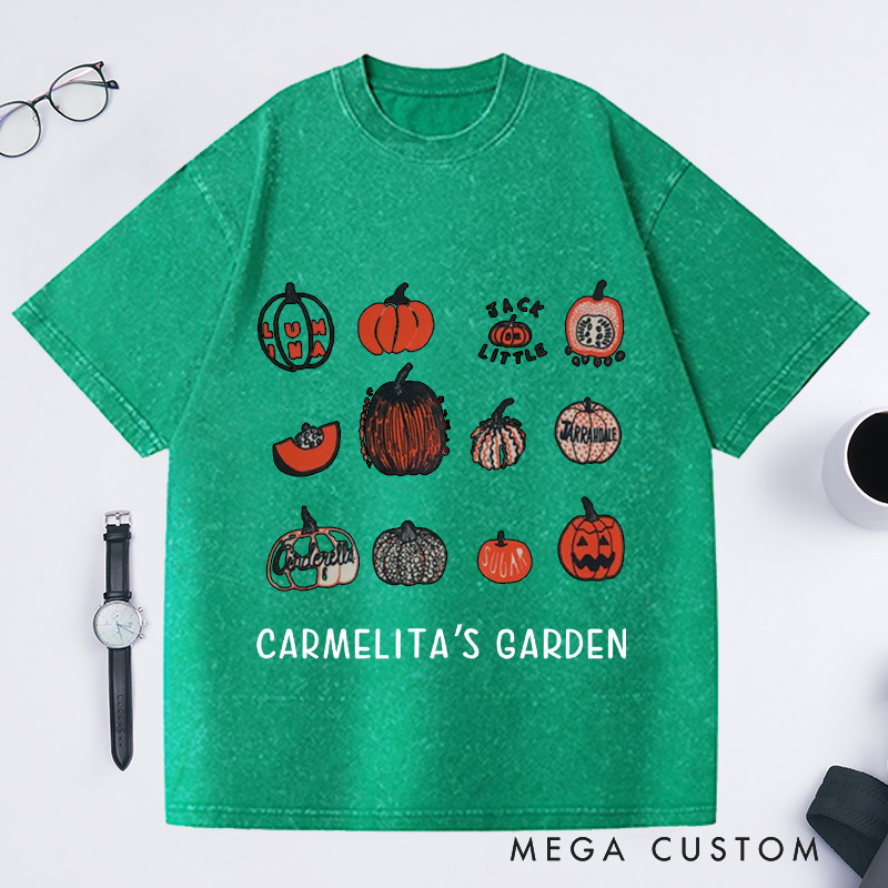 Personalized Pumpkin Washed T-Shirts with Name Halloween Shirt Screen Print Shirt Gardening Lovers Gift Gardener Gift