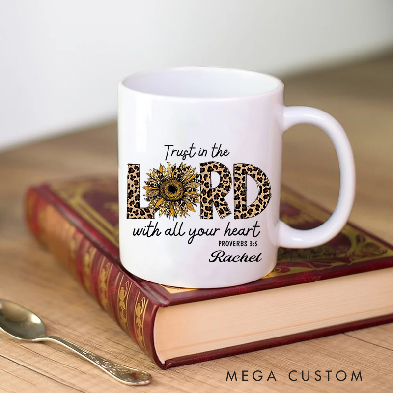 Personalized Trust In the Lord with All Your Heart Leopard Christian Ceramic Mug with Name Religious Gift Birthday Gift for Women