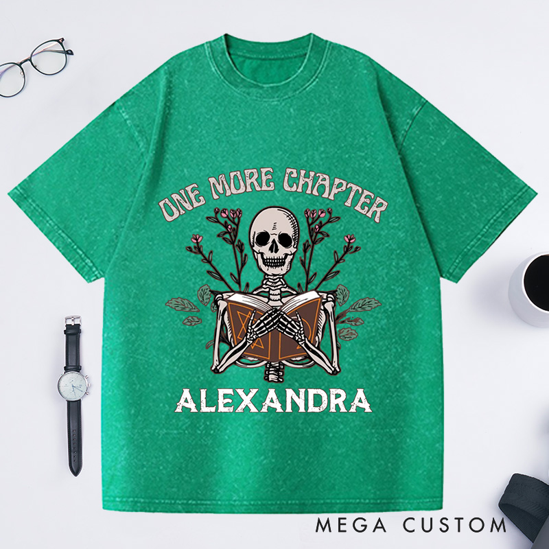 Personalized One More Chapter Washed T-Shirts with Name, Funny Reading Shirt Book Tshirt Book Lover Shirt Librarian Tee Gift
