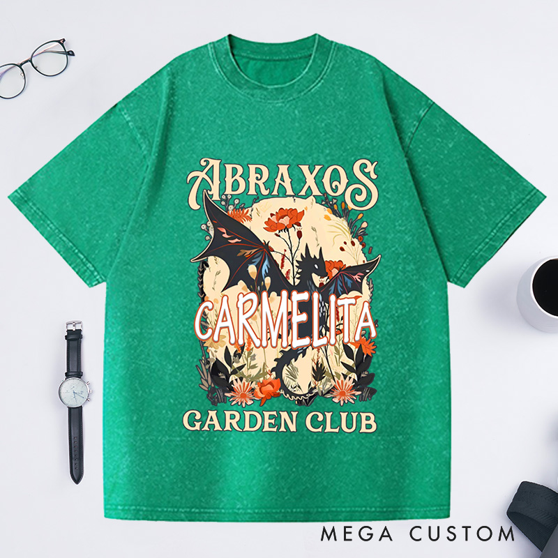 Personalized Garden Club Washed T-Shirts Fantasy Book Lover Shirt Bookish Gift Flower Shirt Dragon Shirt Gardener Gift