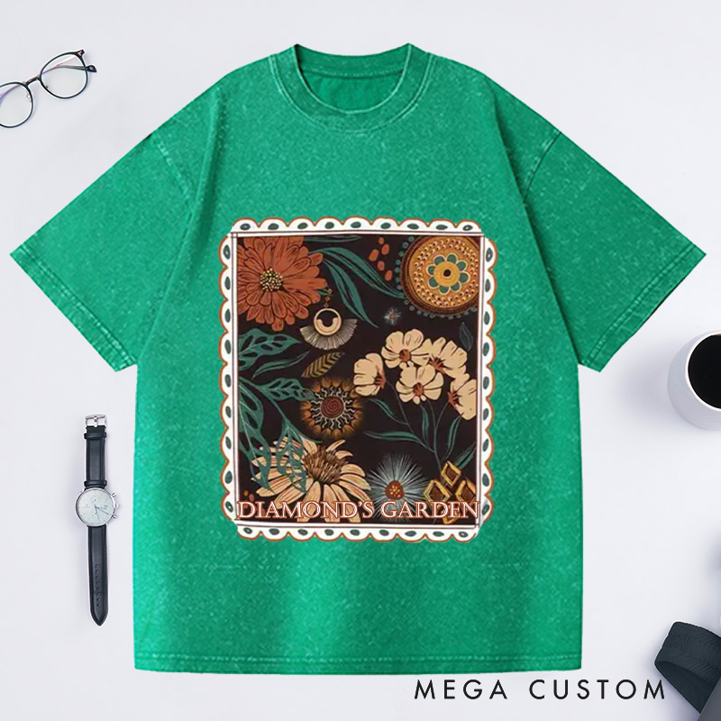 Personalized Boho Floral Cottagecore Washed T-Shirts Fall Flowers Nature Shirt Wildflower Garden Shirt Gift for Flower Lover Gift Plant Lover Gift