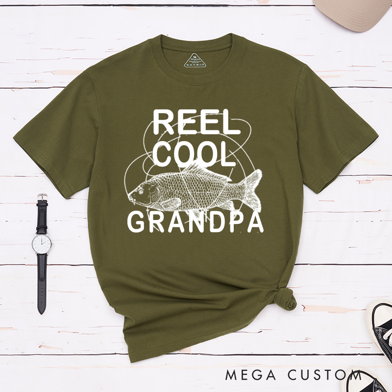 Personalized Reel Cool Fishing T-Shirt with Carp Fish Gift for Fishing Lovers Grandpa Dad Husband
