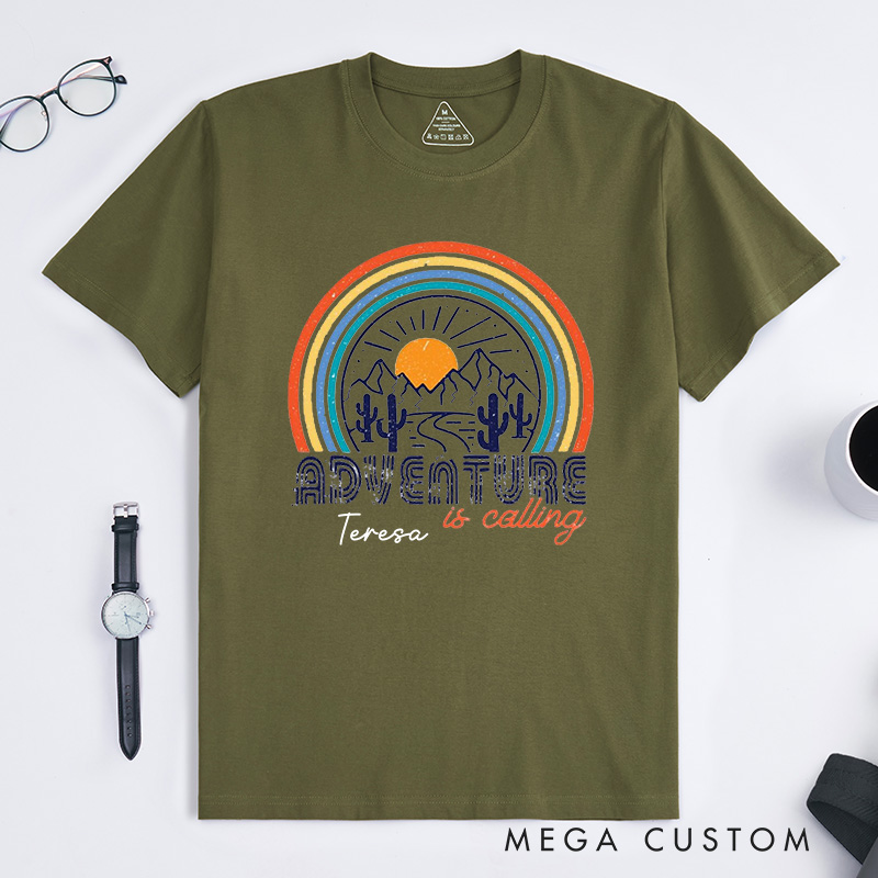 Personalized Adventure Is Calling T-Shirt Retro Desert Adventurers Outdoors Shirt Gift for Nature Lover