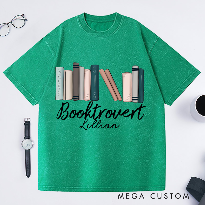 Personalized Booktrovert Washed T-Shirts Reader Gifts Shirt Book Lover Gift
