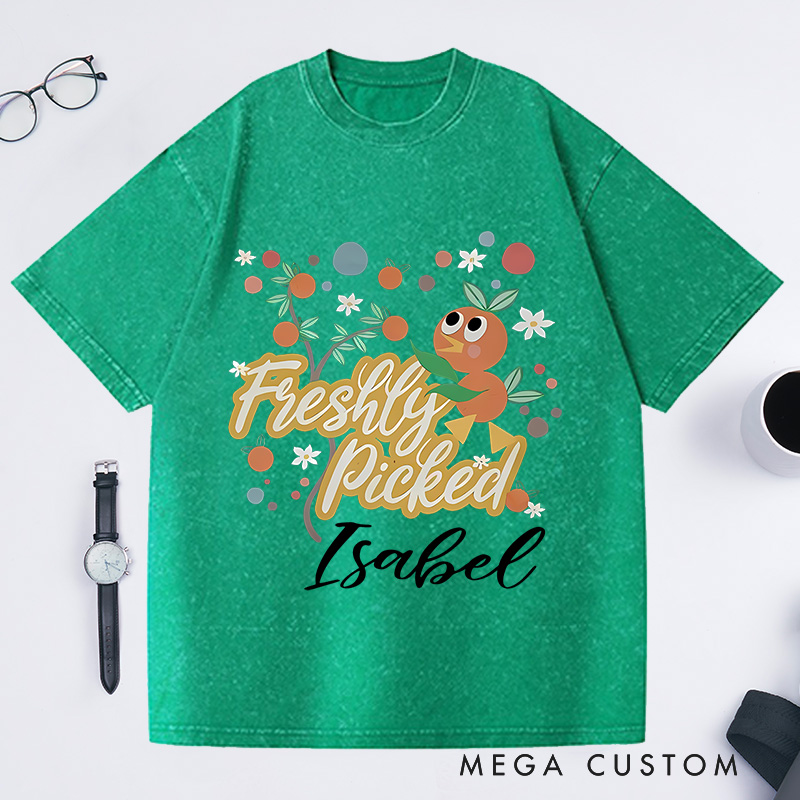 Personalized Orange Bird Washed T-Shirts Freshly Picked Oranges for Flower and Garden