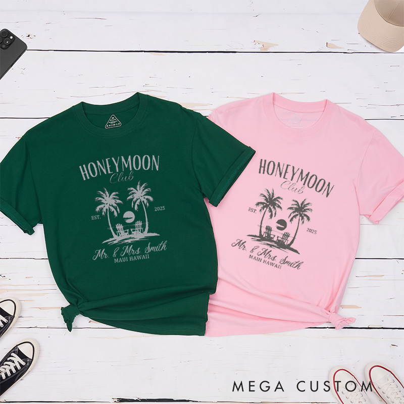Personalized Tropical Honeymoon Club with Sunset Matching Honeymoon Couple Classic T-Shirt