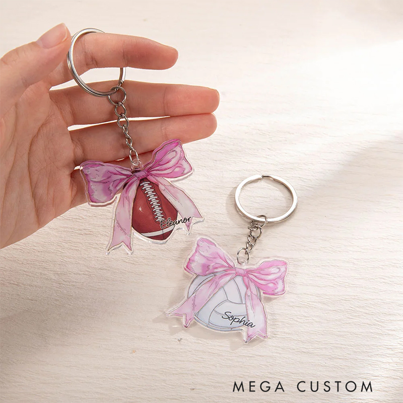 Personalized Sports Ball Keychain with Ribbon Design 